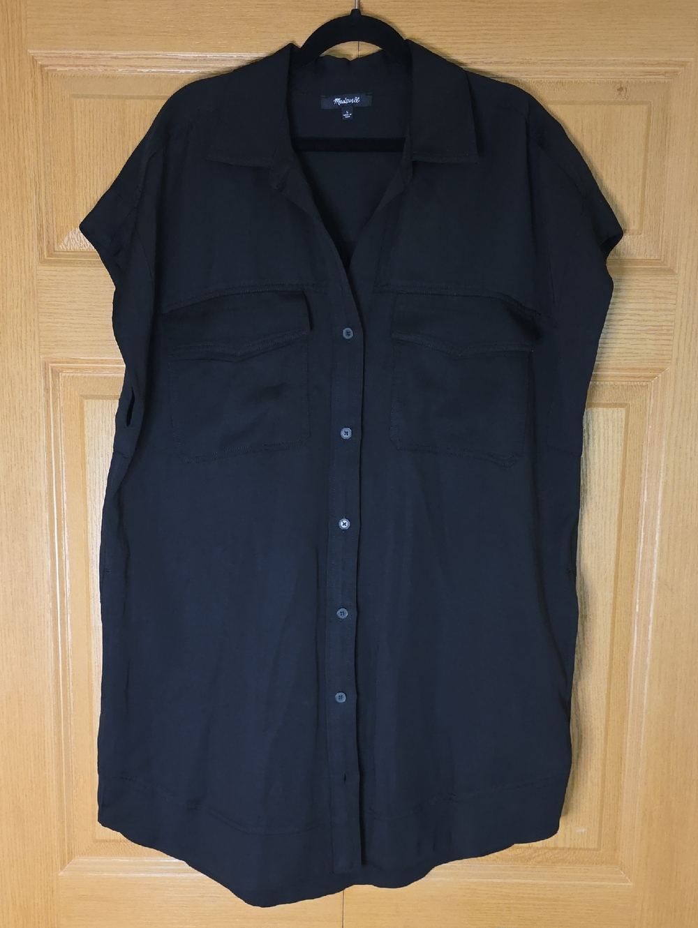 Madewell Women's Black Button Front Short Sleeve Shirtdress Size Large